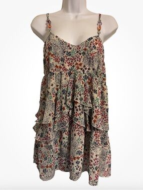 Lapis Size M Cream Multicolor Floral Tiered Ruffle large color beaded adj straps